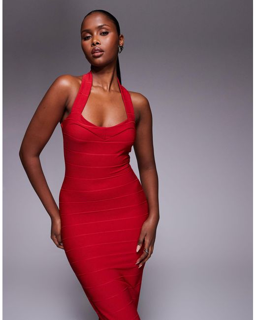 Kaiia Exclusive Halterneck Sweetheart Neckline Bandage Midaxi Dress in Red  | Lyst