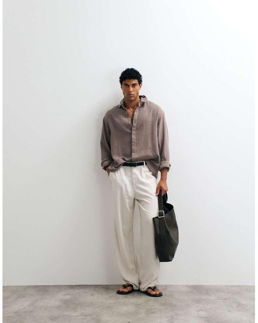 ASOS Brown Oversized Textured Shirt for men