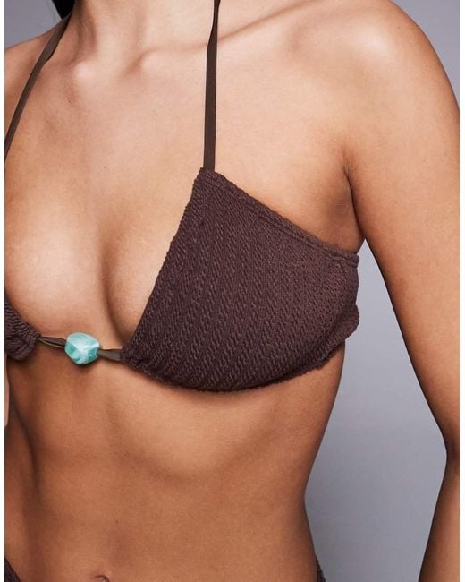 The Frolic Gray Exclusive Crinkle Bead Front Scoop Halterneck Bikini Top Co-Ord
