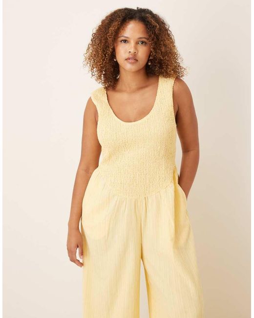 ASOS Natural Asos Design Curve Scoop Neck Crinkle Jumpsuit