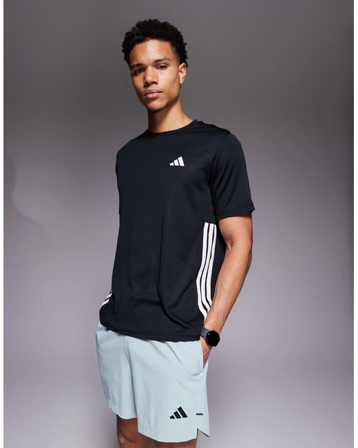 Adidas Originals Blue Adidas Training Essentials 3 Stripe T-shirt for men
