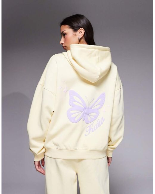 Kaiia Natural Cotton Rich Puff Print Back Graphic Oversized Hoodie Co-ord