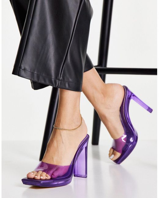 TOPSHOP Ria High Heeled Clear Platform Mules in Purple | Lyst