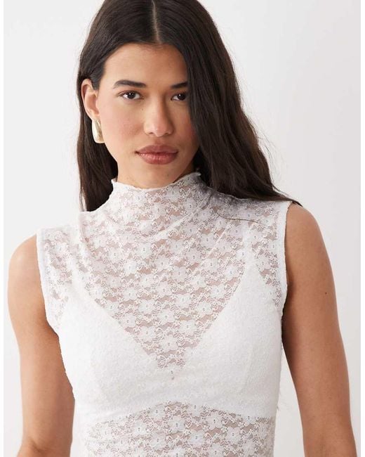 ASOS White Lace Sheer Longline Tank Top