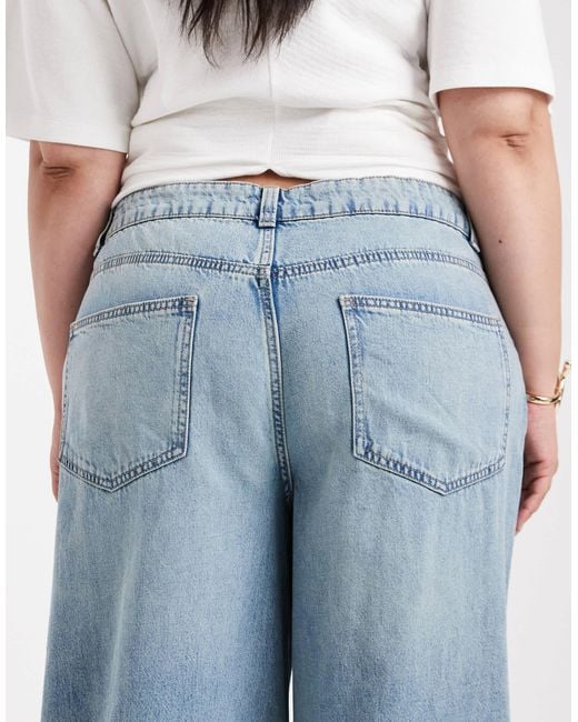 ASOS Blue Asos Design Curve High Waist Wide Leg Jeans
