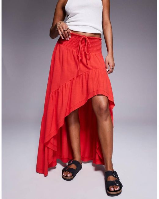 Aria Cove Linen Blend High Low Shirred Waist Maxi Skirt