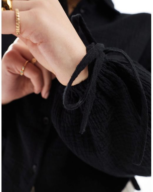 ASOS Black Cropped Textured Cotton Shirt
