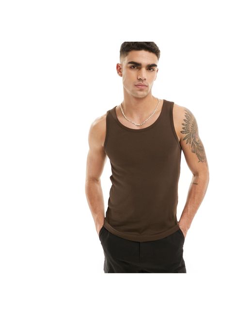 Weekday Brown Standard Fit Vest Tank Top for men
