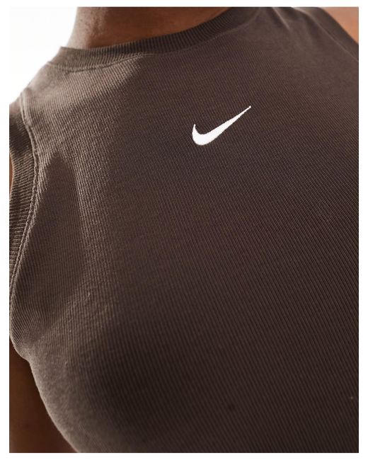 Nike Brown Essential Ribbed Cropped Tank Top