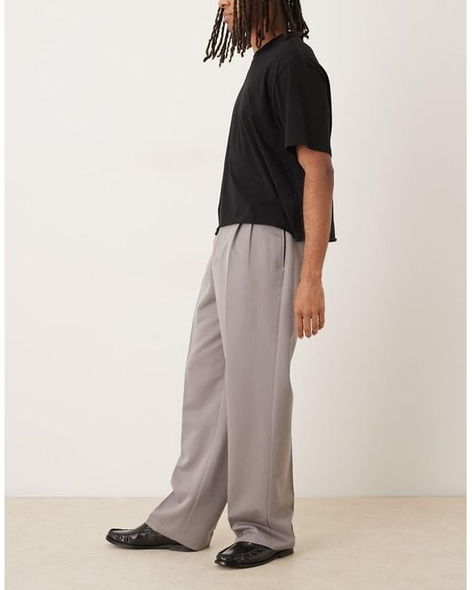 ASOS Brown Tailored Wide Leg Trousers With Double Pleats for men