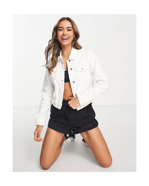 Miss Selfridge Cropped Denim Jacket in White Lyst
