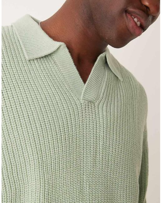 ASOS Green Oversized Knitted Fisherman Rib Notch Neck Jumper for men