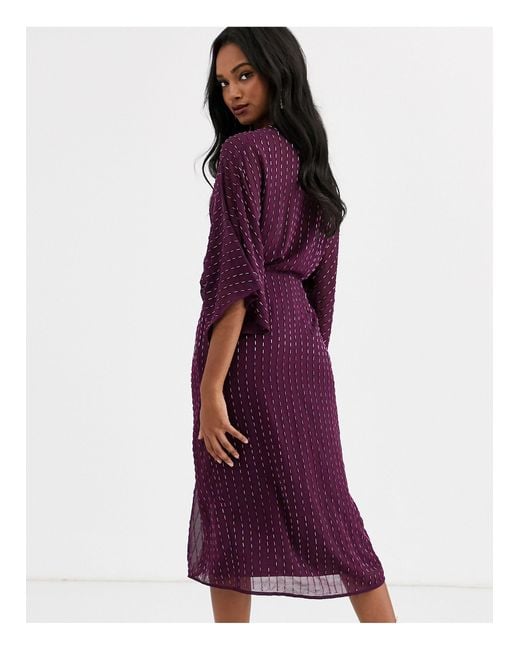 ASOS Kimono Midi Dress in Purple | Lyst