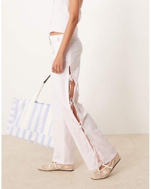 Mango Natural Cotton Mix Bow Side Straight Leg Trouser Co-ord