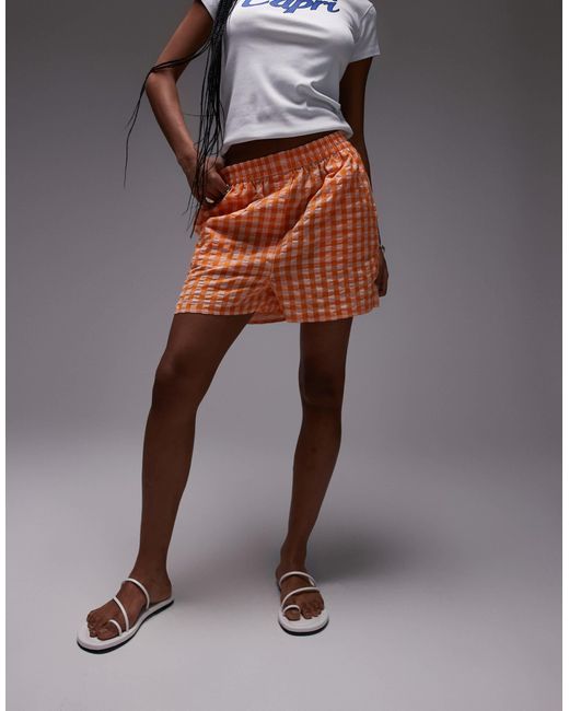 TOPSHOP Gray Pull On Check Textured Boxer Short