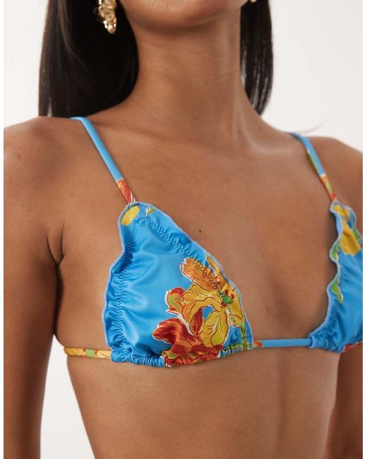 ASOS Blue Harper Lettuce Edge Triangle Bikini Top