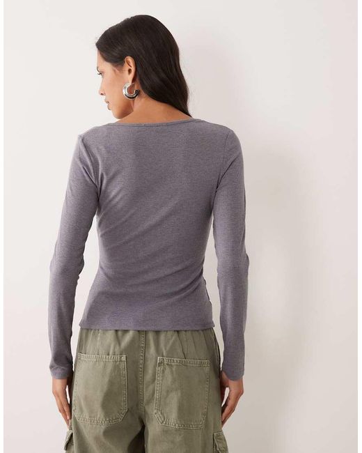 Mango Gray Button Detailing V-neck Long Sleeve Top