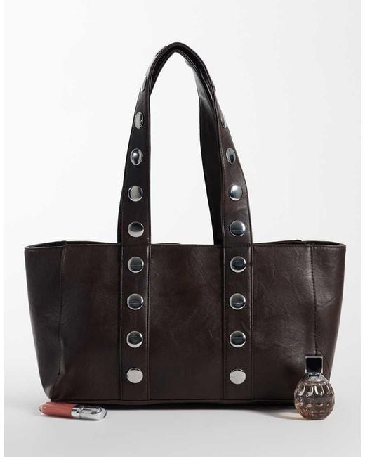 Kaiia Black Exclusive Silver Hardware Studded Tote Bag