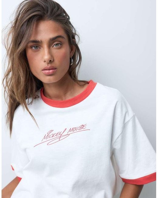 ASOS White Disney Oversized Slub Ringer T-shirt With Mickey Mouse Print