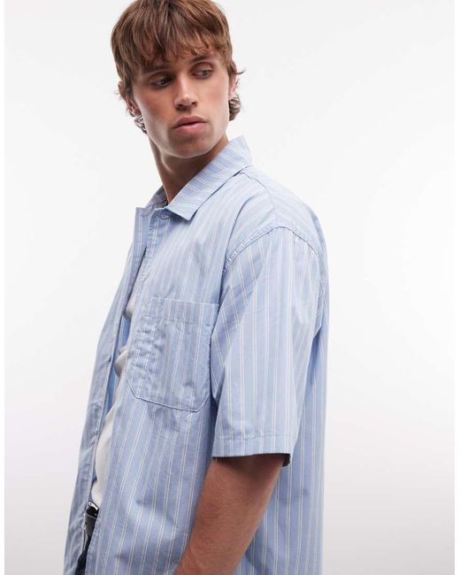 Dickies Blue Venedocia Short Sleeve Striped Shirt for men