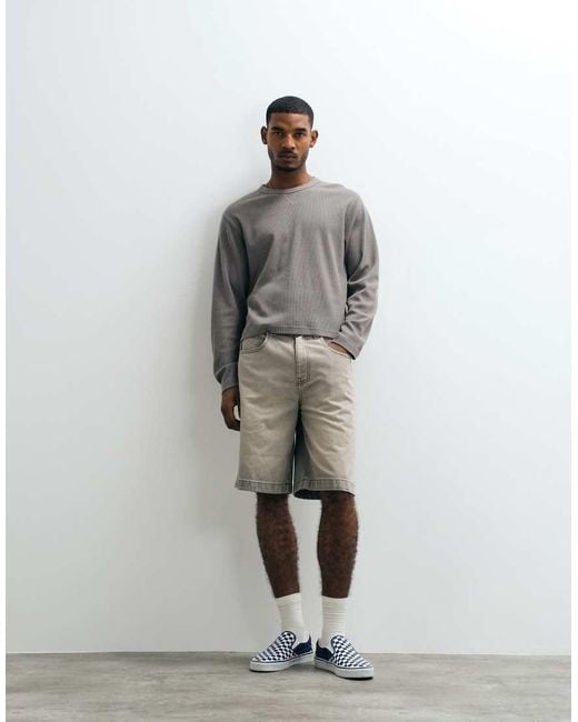 Cotton On Gray Cropped Fit Textured Long Sleeve Top for men