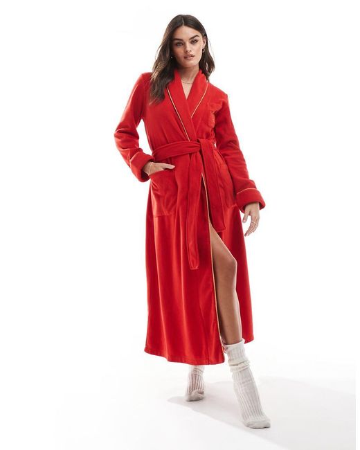 Ralph Lauren Folded Fleece Long Shawl Collar Robe in Red Lyst UK