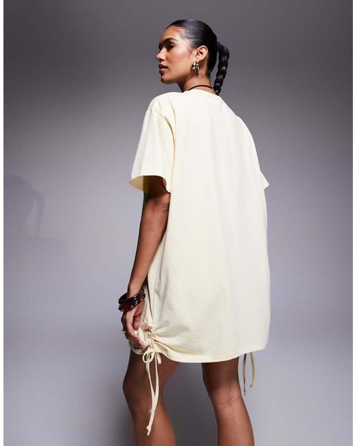 Fashionkilla White Exclusive Cotton Ruched Tie Side Mini T-shirt Dress