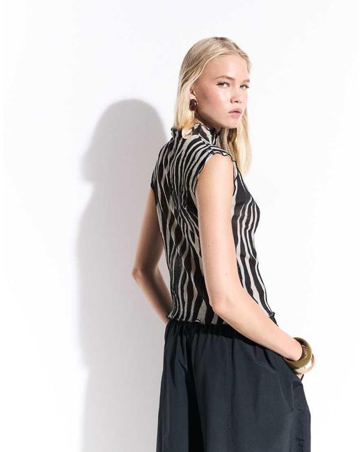 ASOS Blue Sheer Crinkle Plisse High Neck Tank