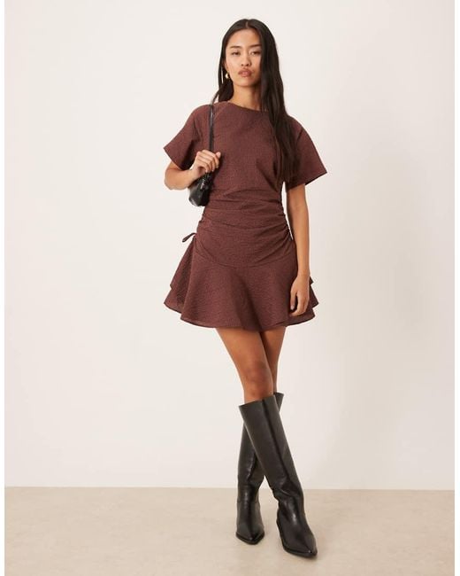 ASOS Red Short Sleeve Mini Dress With Ruching Tie Waist Detail