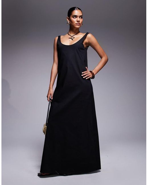Fashionkilla Blue Exclusive Poplin Scoop Neck Trapeze Maxi Dress