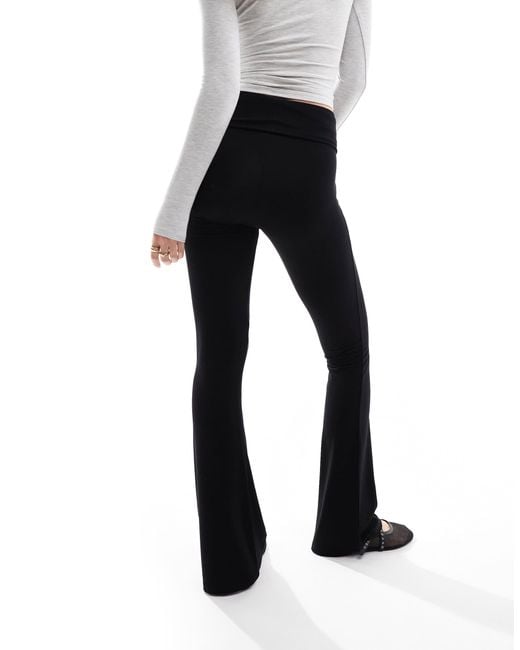 Miss Selfridge Black Low Rise Deep Fold Over Waistband Flare leggings