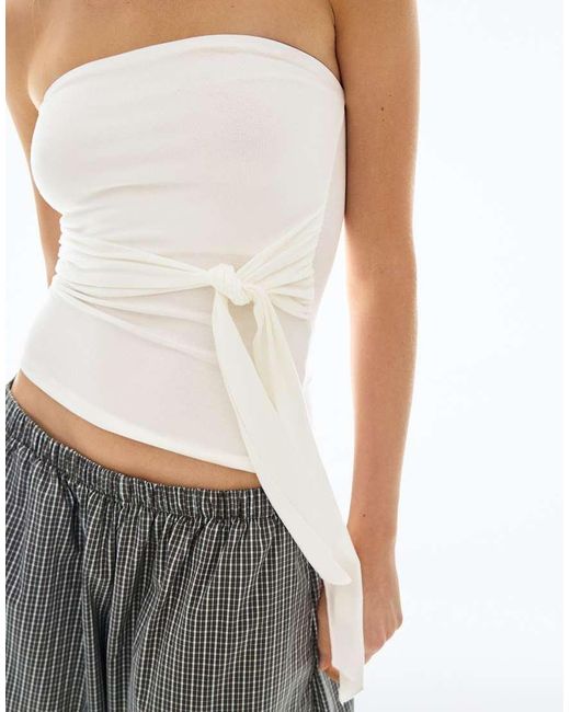Bershka White Bandeau Top With Tie Detail