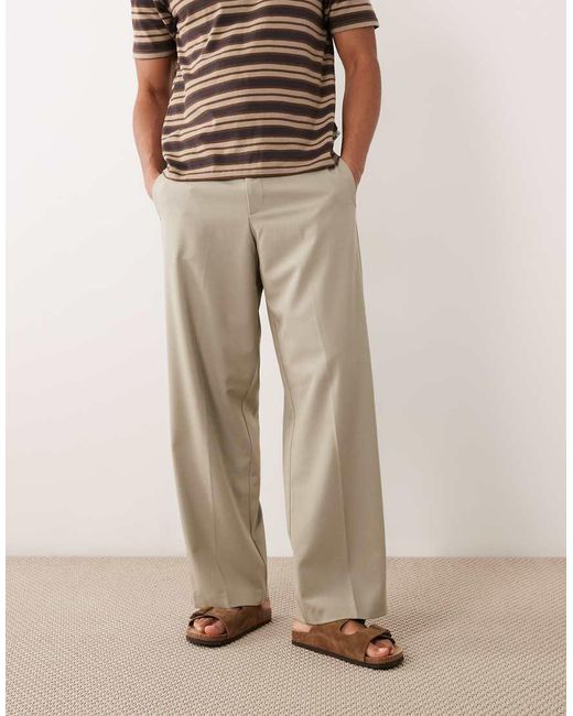 ASOS Natural Smart Wide Leg Comfort Stretch Pants for men