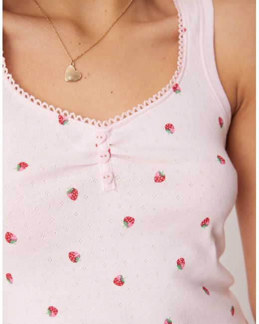 Boux Avenue Pink Pointelle Strawberry Print Cami And Short Set