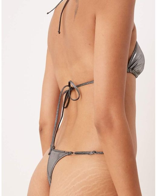 Slip Bikini Con Laccetti Laterali Metallizzato di Mango in Natural