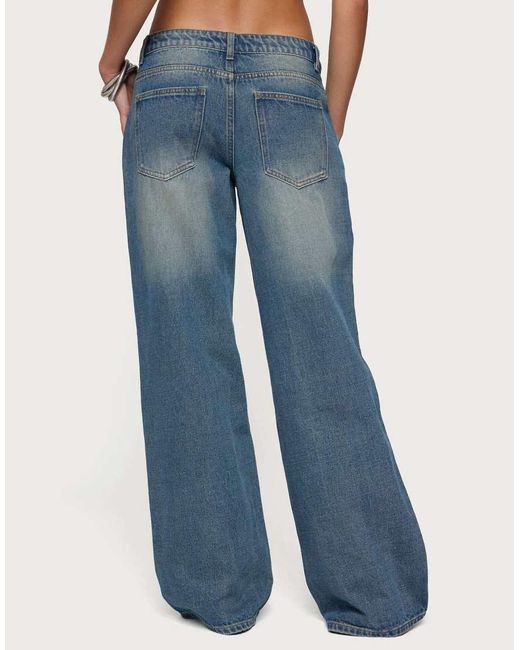 Edikted Blue Ronny Curved Stitch Low Rise Jeans