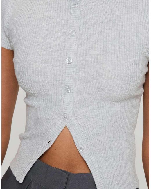 Princess Polly White Suzu Fine Rib Knit Button Up Top