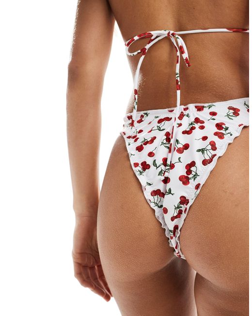 Motel White Veroly Cherry Print Tie Side Bikini Bottoms