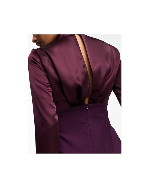 ASOS Purple High Neck Satin Midi Dress With Structured Skirt