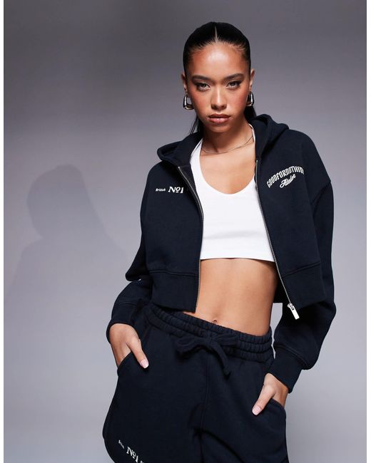 Good For Nothing Blue Co-ord Cropped Zipped Hoodie With Logo Back Print