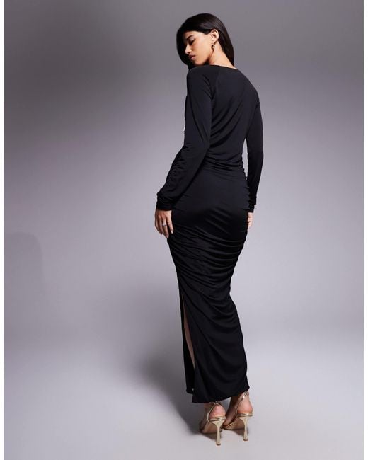Ruched & Ready Blue – geformtes, asymmetrisches bodycon-maxikleid