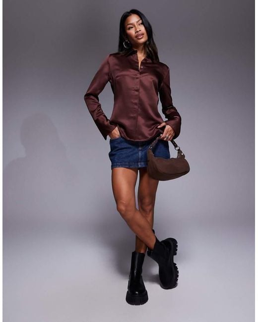 ASOS Blue Slim Fitted Satin Shirt