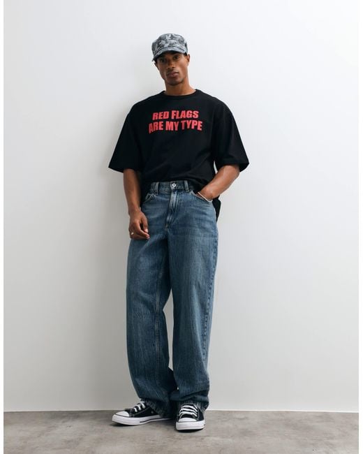 Collusion Blue Boxy Slogan Tee for men