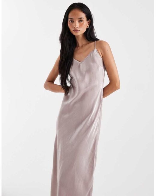 New Look Pink Shimmer Satin Maxi Slip Dress