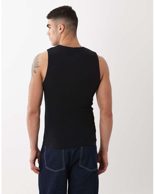 ASOS Black Muscle Fit Tank With Henley Neck for men