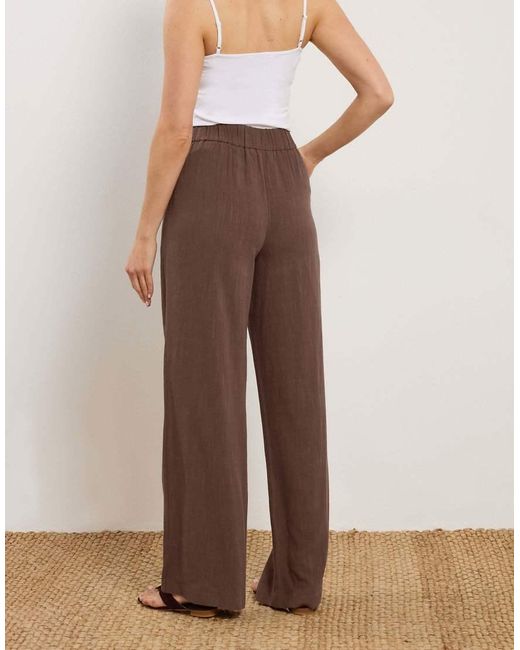 Long Tall Sally Brown Linen Pleated Wide Leg Trousers