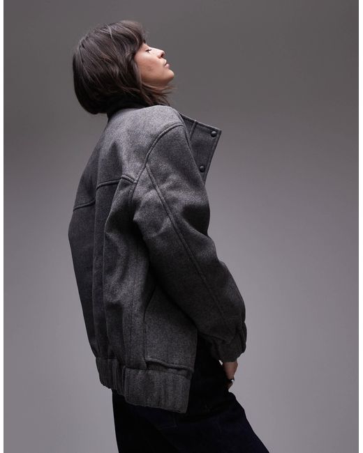 TOPSHOP Gray Wool Look Bomber Jacket