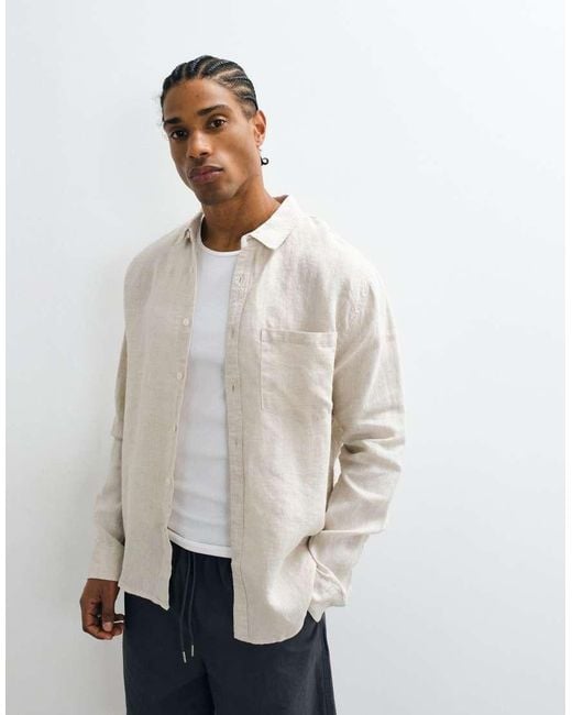 Cotton On White Relaxed Linen Long Sleeve Shirt for men