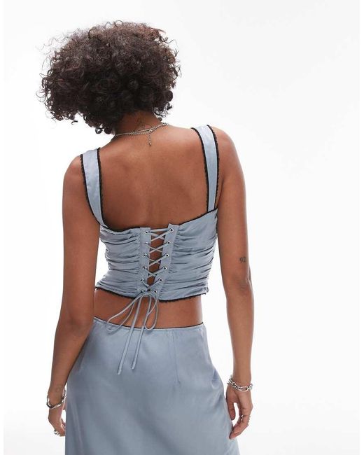 Nia Blue Stan Bow Detail Ruched Corset Top Co-Ord