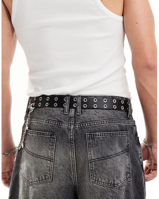 ASOS Black Faux Leather Belt With Eyelets And Charm Chain for men